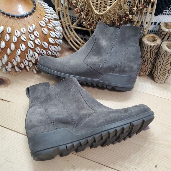 Sorel Womens 10.5/41.5 Evie Ankle Low Wedge Booties Suede Gray Zip EVA Comfort - Picture 5 of 14